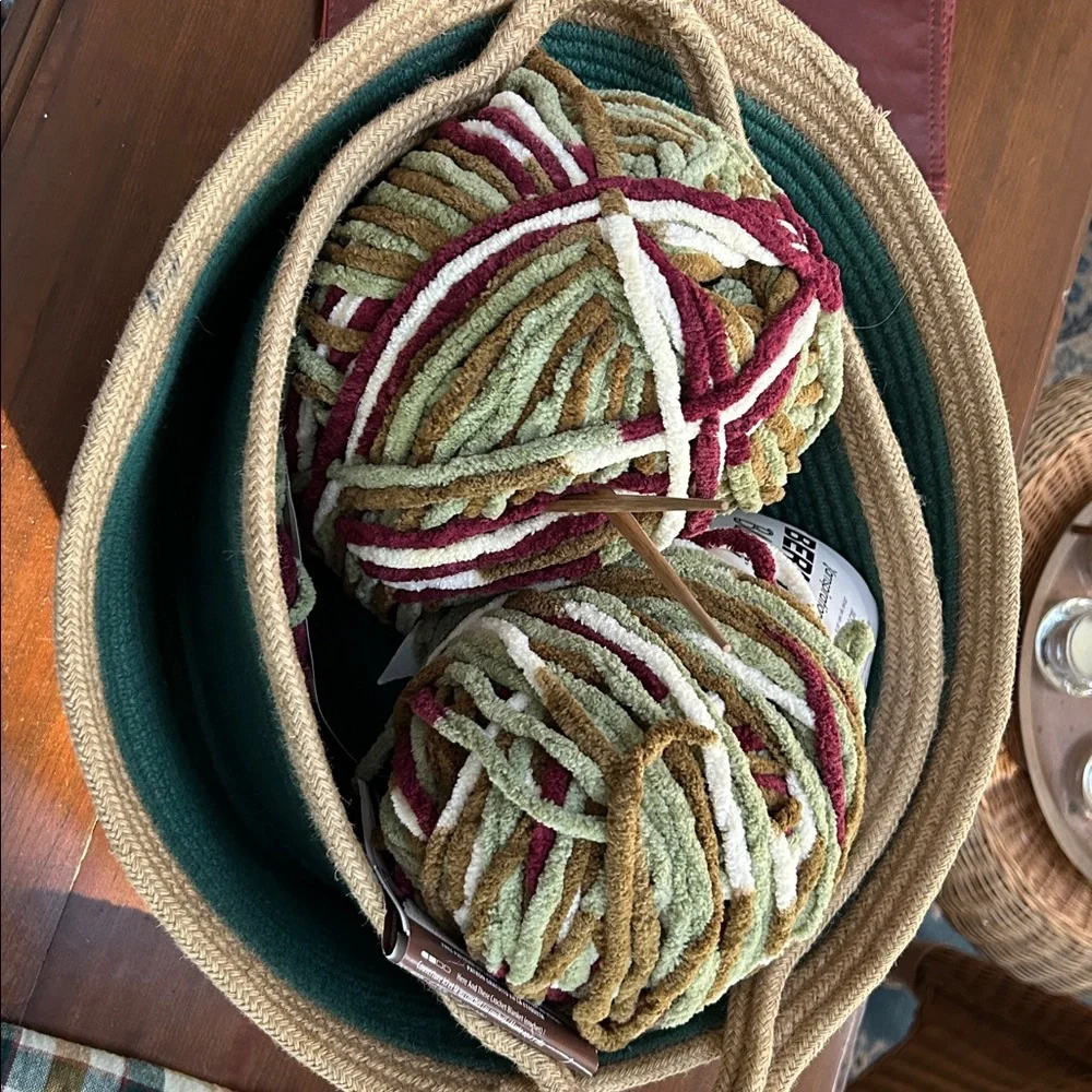 Green & Tan Woven Baskets, set of 2, soft, pliable, but sturdy! Nested together.